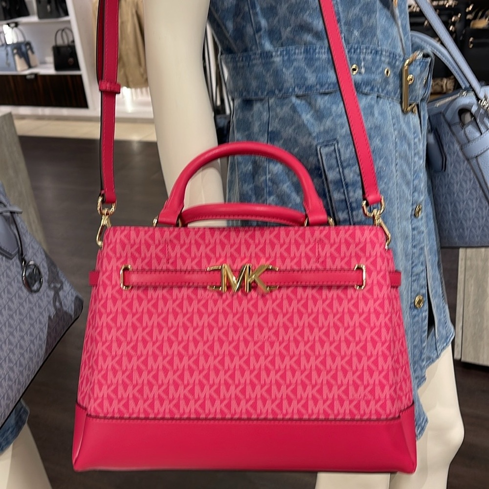 MICHAEL KORS 
Reed Large Graphic Logo Belted Satchel
Electric Pink 
NWT